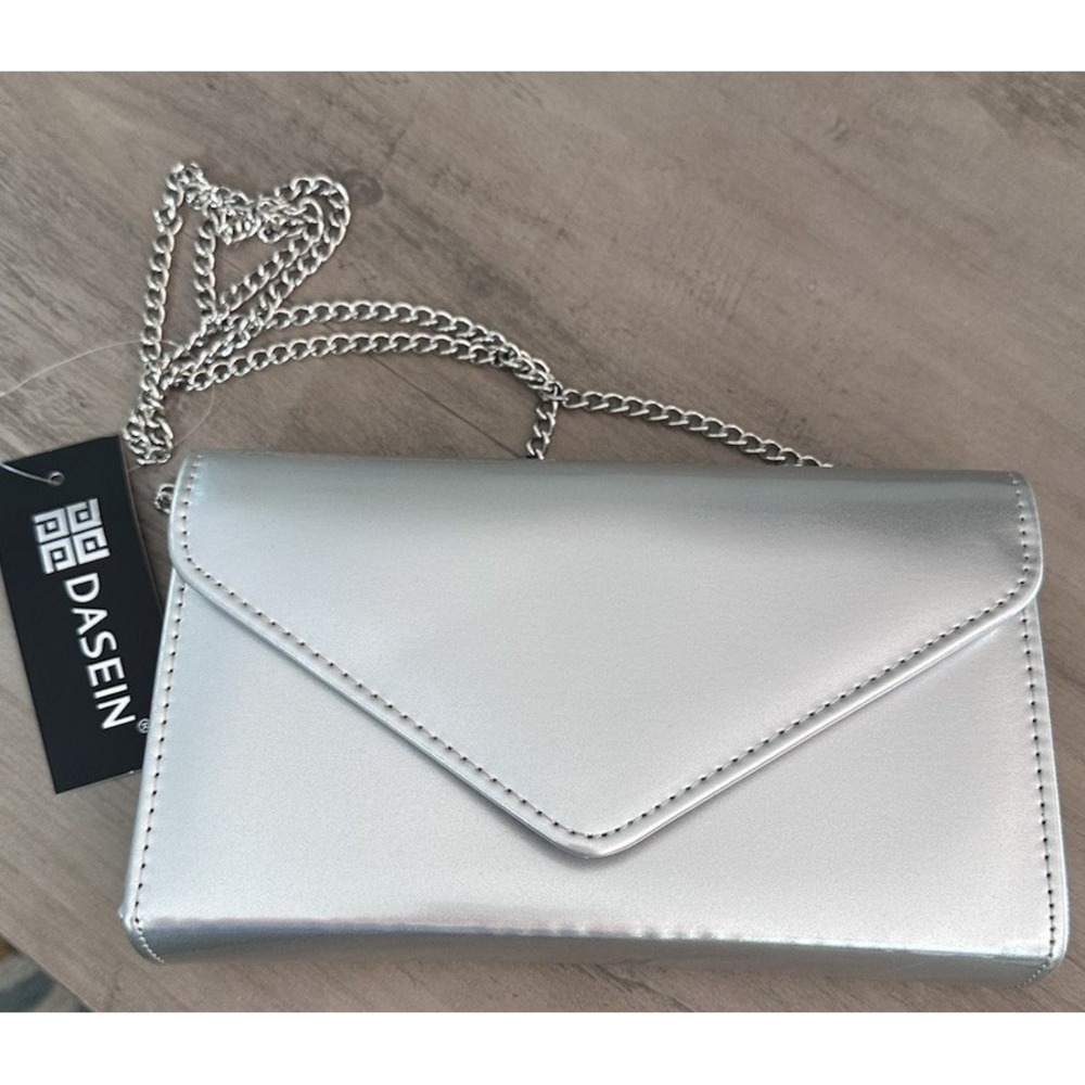 Dasein Women's Crossbody Purse Clutch Envelope Bag Silver Chain Strap Formal New